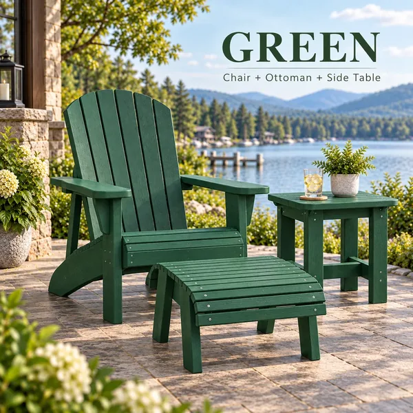 Muskoka chair, ottoman and side table in Green
