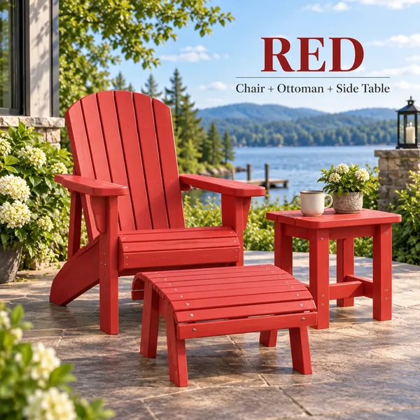 Muskoka chair, ottoman and side table in Red