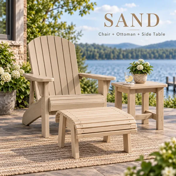 Muskoka chair, ottoman and side table in Sand