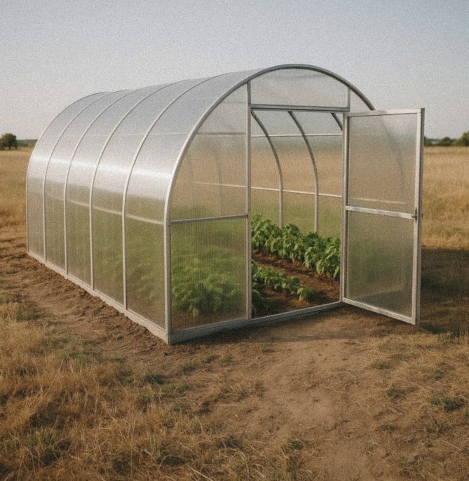 Greenhouse in a hot southern field