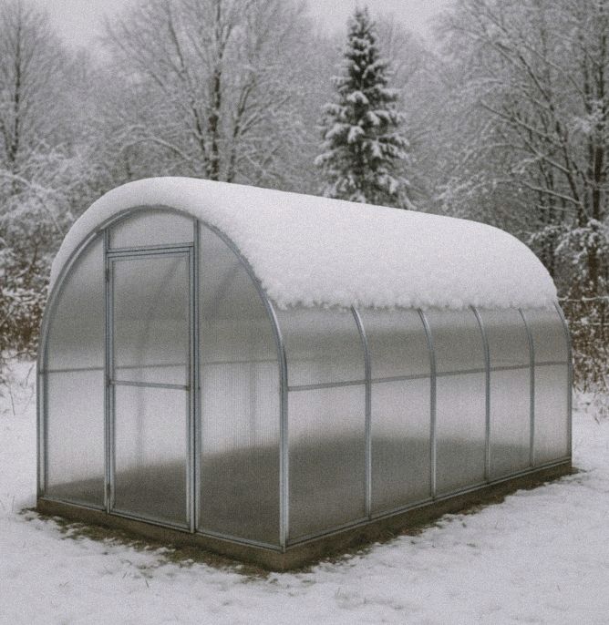 Greenhouse in winter snow
