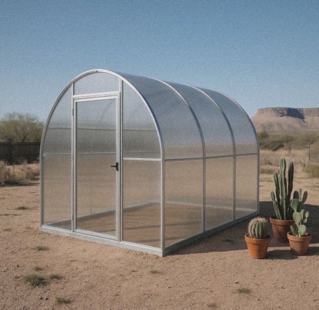 Greenhouse installed in a desert backyard