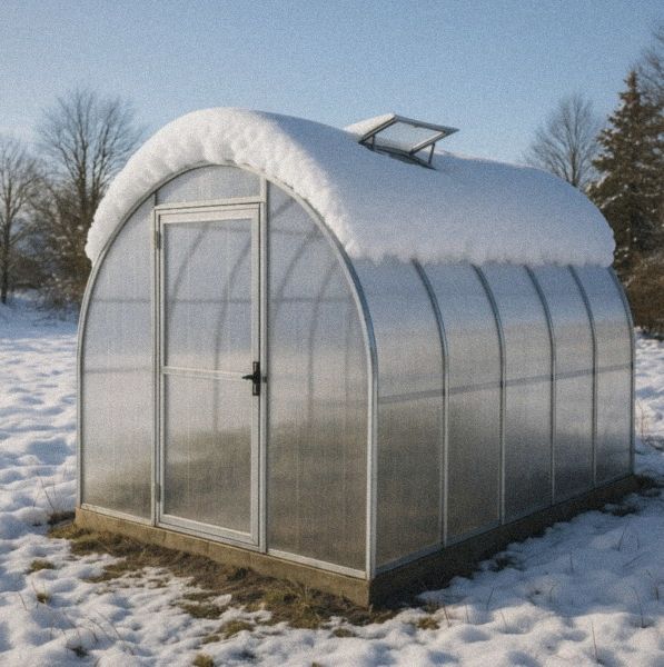 Greenhouse standing under heavy snow
