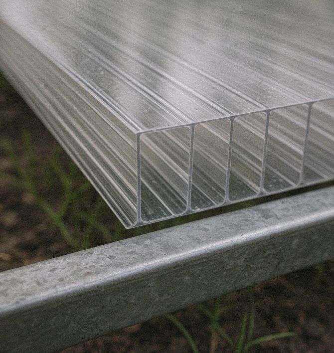 Close-up of double-wall polycarbonate panels