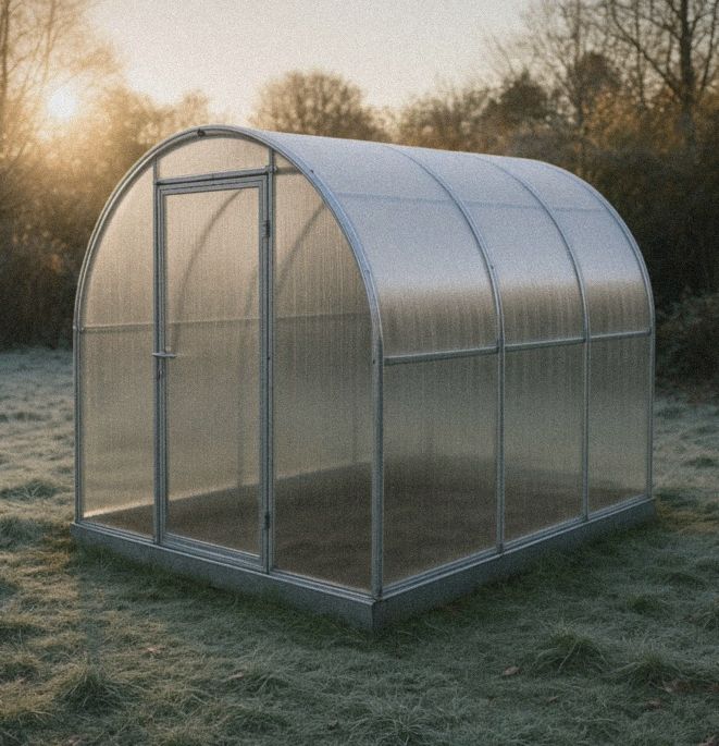 Greenhouse on a frosty winter morning